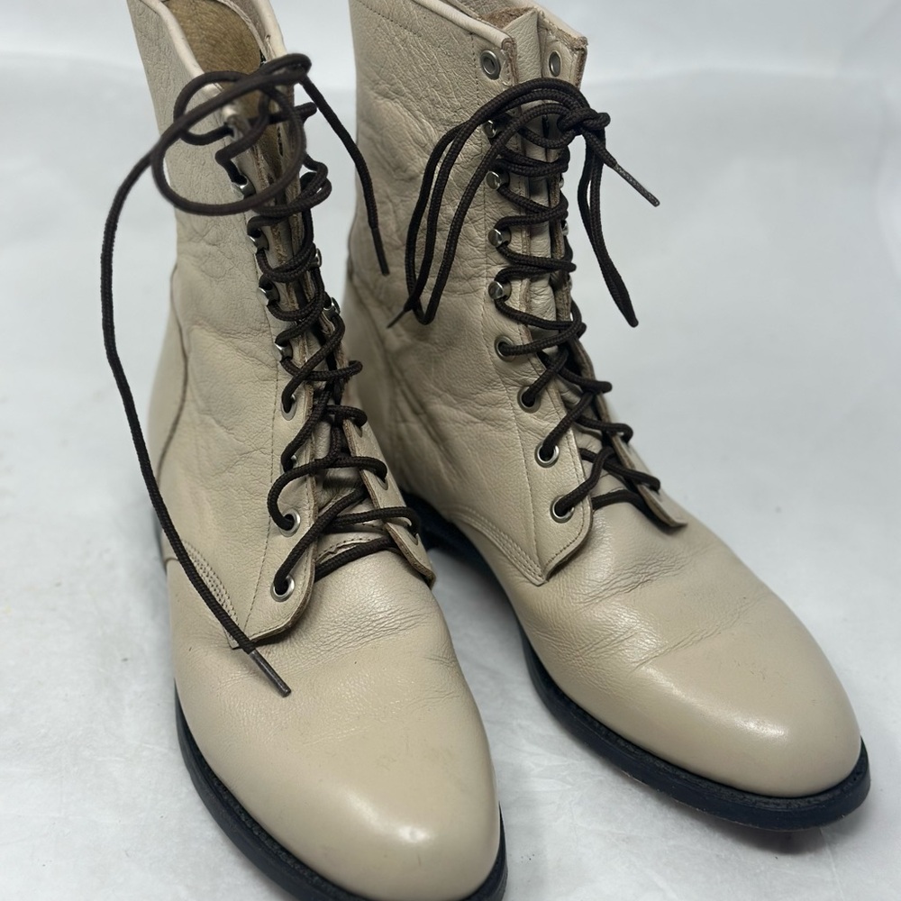 Justin Cream Lace-Up Women's Boots Size 9 - Picture 2 of 11